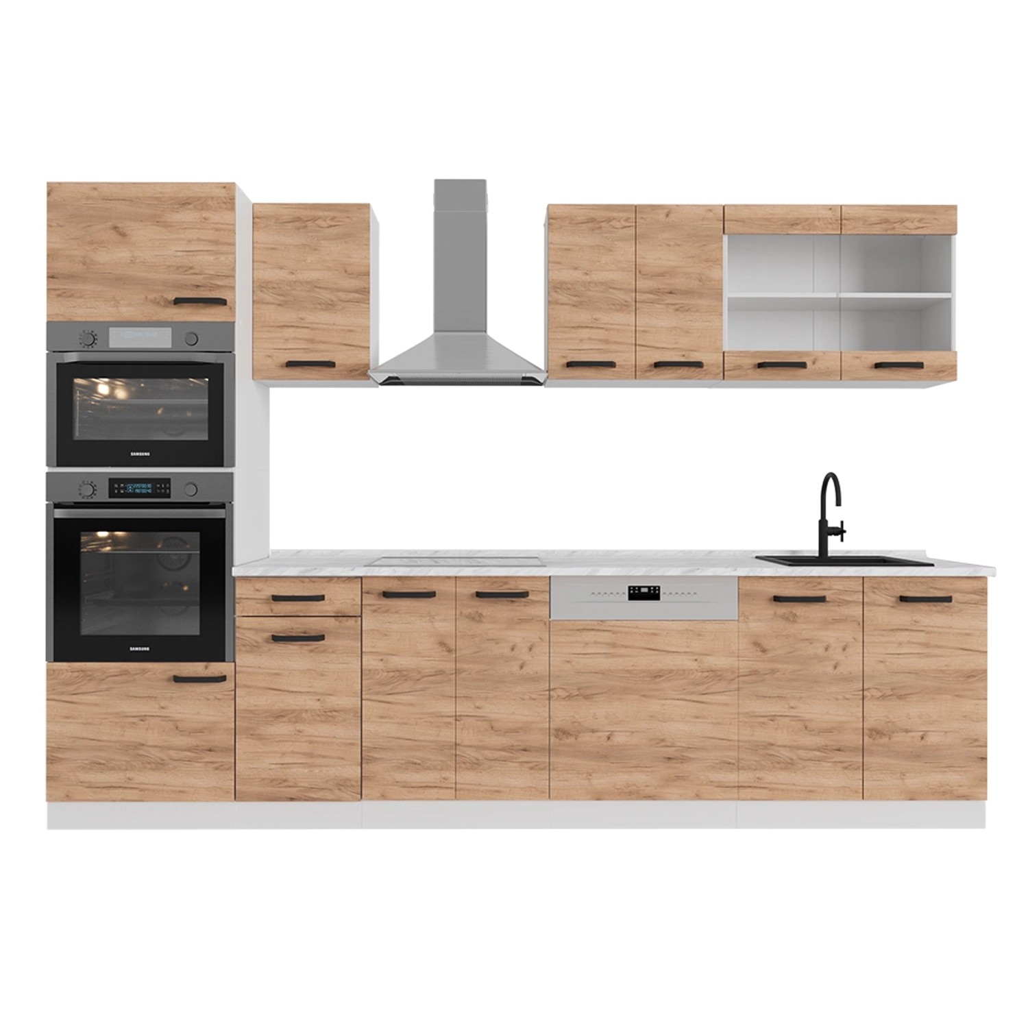 Vicco R-Line Komplettküche Goldkraft Eiche/Weiß 300 cm AP Eiche
