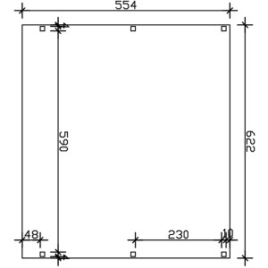 Skizze des Skan Holz Carport Grunewald mit Maßangaben (622x554cm).
