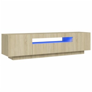 VidaXL TV-Schrank Sonoma-Eiche mit LED, 160 cm breit. Wohnwand-Möbel mit Stauraum und blauer Beleuchtung.