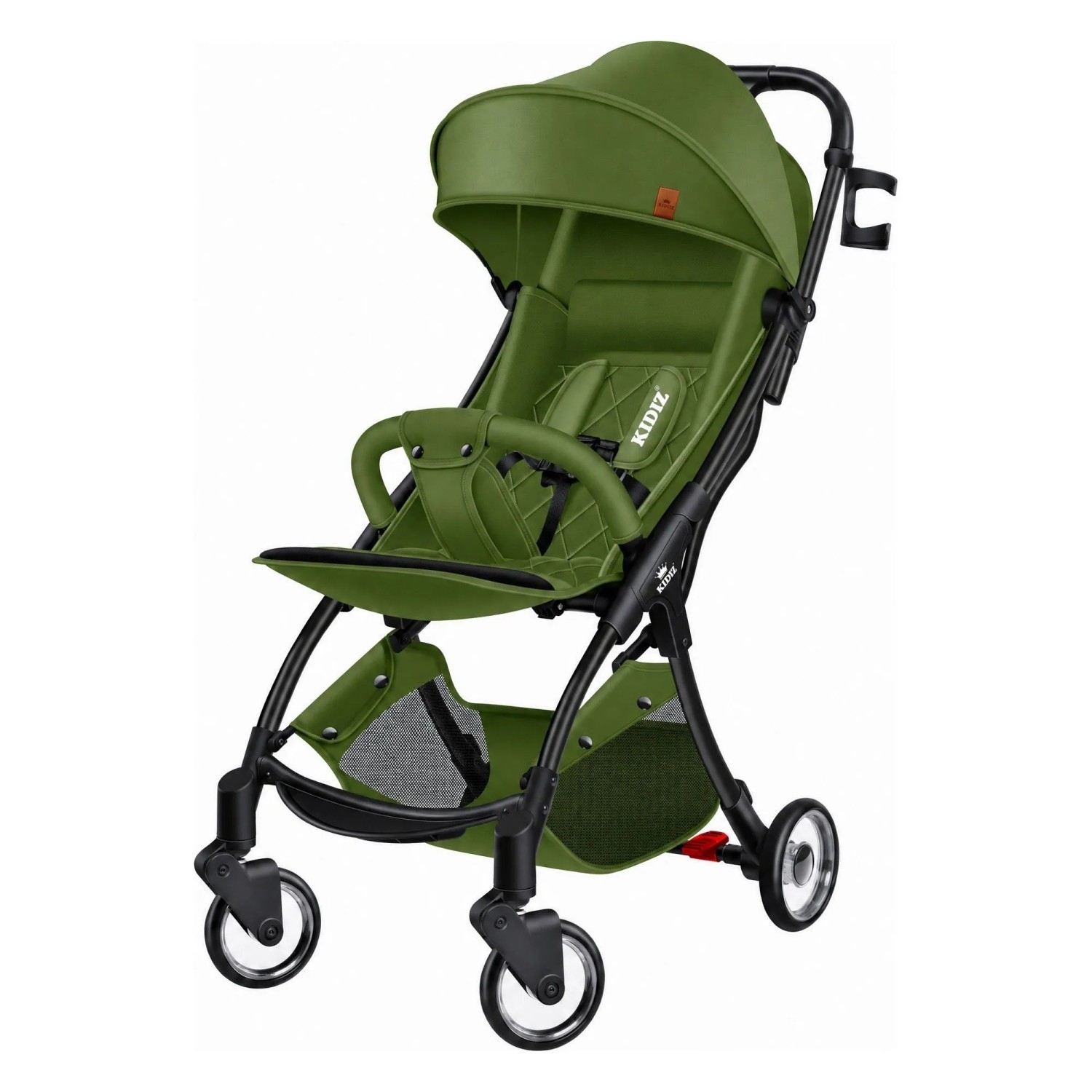 KIDIZ Kinderwagen Premium Liegebuggy Faltbar mit 5 Punkt Gurt Khaki Schwarz