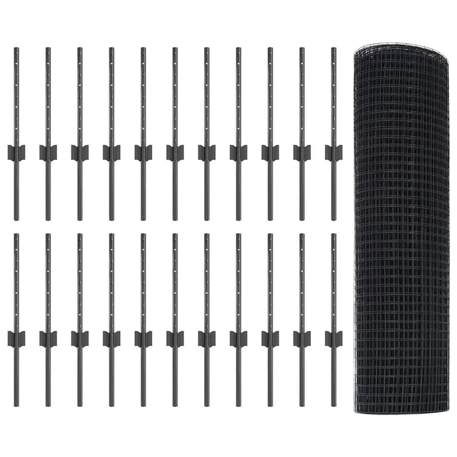 vidaXL Zaun mit Pfosten Grau 0,4 x 50 m Stahl und PVC 3336616 günstig online kaufen