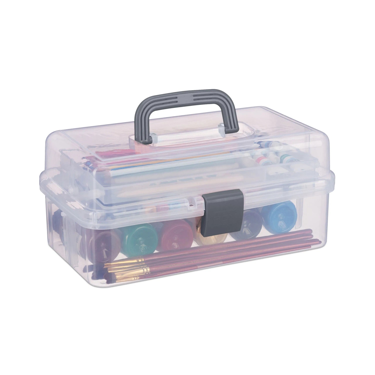 Relaxdays Aufbewahrungsbox Kunststoff Grau Transparent mit 9 Fächern 14,5 cm x 33 cm x 19 cm 0,6 kg