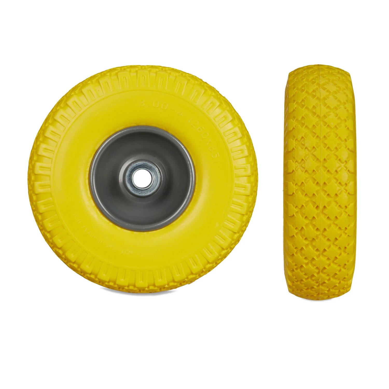 Relaxdays 2er Sackkarrenrad Set Stahl Gelb Grau Pannensicher 26 cm x 8,5 cm
