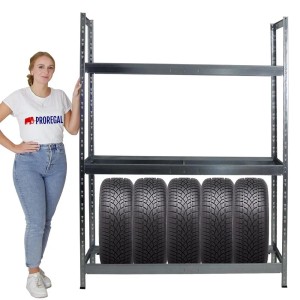 PROREGAL Reifenregal Tiger XL, verzinkt, mit 5 Reifen auf einer Ebene. Ideal zur Reifenlagerung.