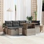 Graues 7-teiliges vidaXL Garten-Sofa-Set aus Polyrattan mit Kissen und Stauraum.