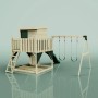 PolarPlay Spielturm Björn mit Schaukel, Leiter, Rutsche und Sandkasten in Dunkelgrün.