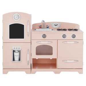 Rosa Teamson Kids Spielküche aus Holz mit Herd, Spüle, Ofen und Kühlschrank.