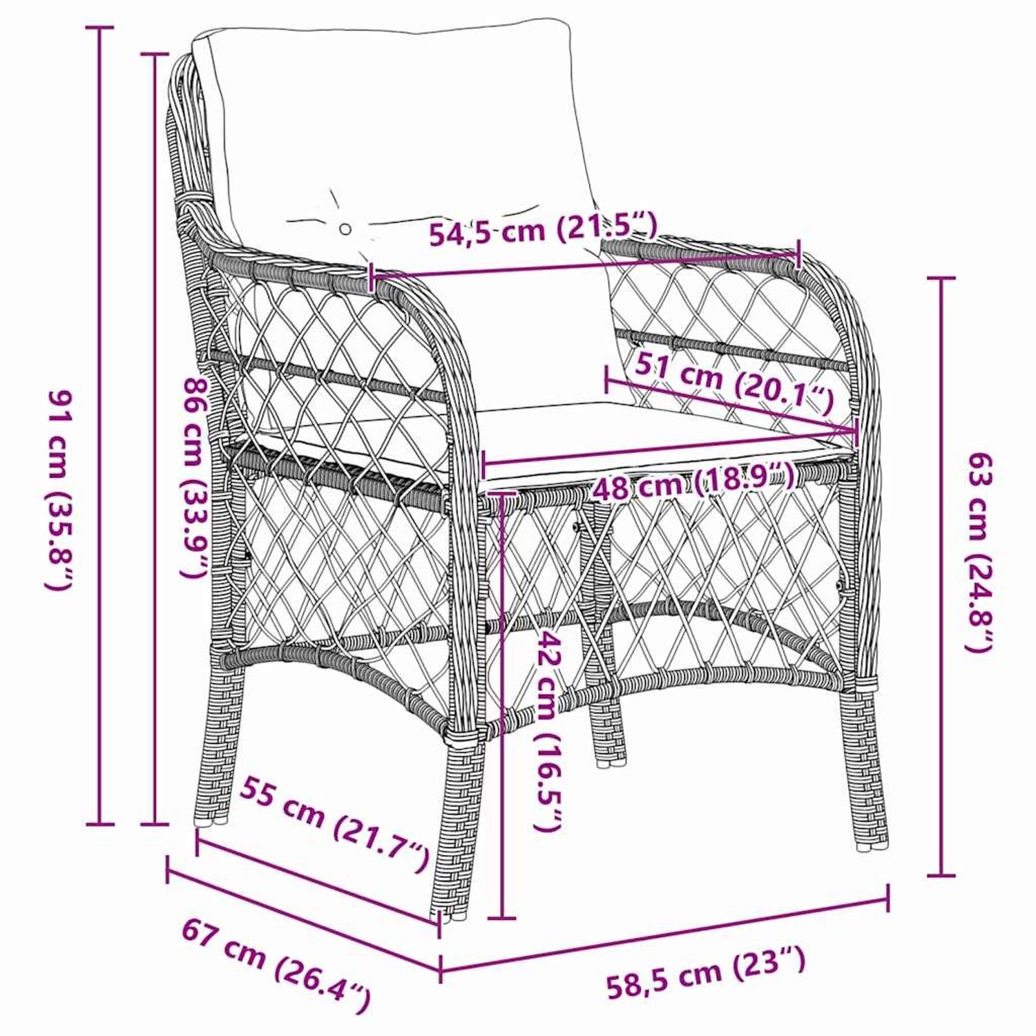 vidaXL Garten Essgruppe, 3-teilig, beige Poly Rattan, mit Maßangaben.