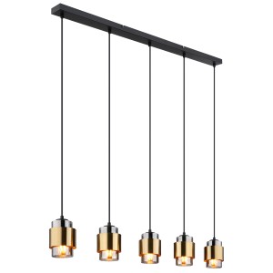 Moderne 5-flammige Pendelleuchte Milley in Messing/Rauchfarben von Globo. Elegante Hängelampe für Wohn- und Esszimmer.