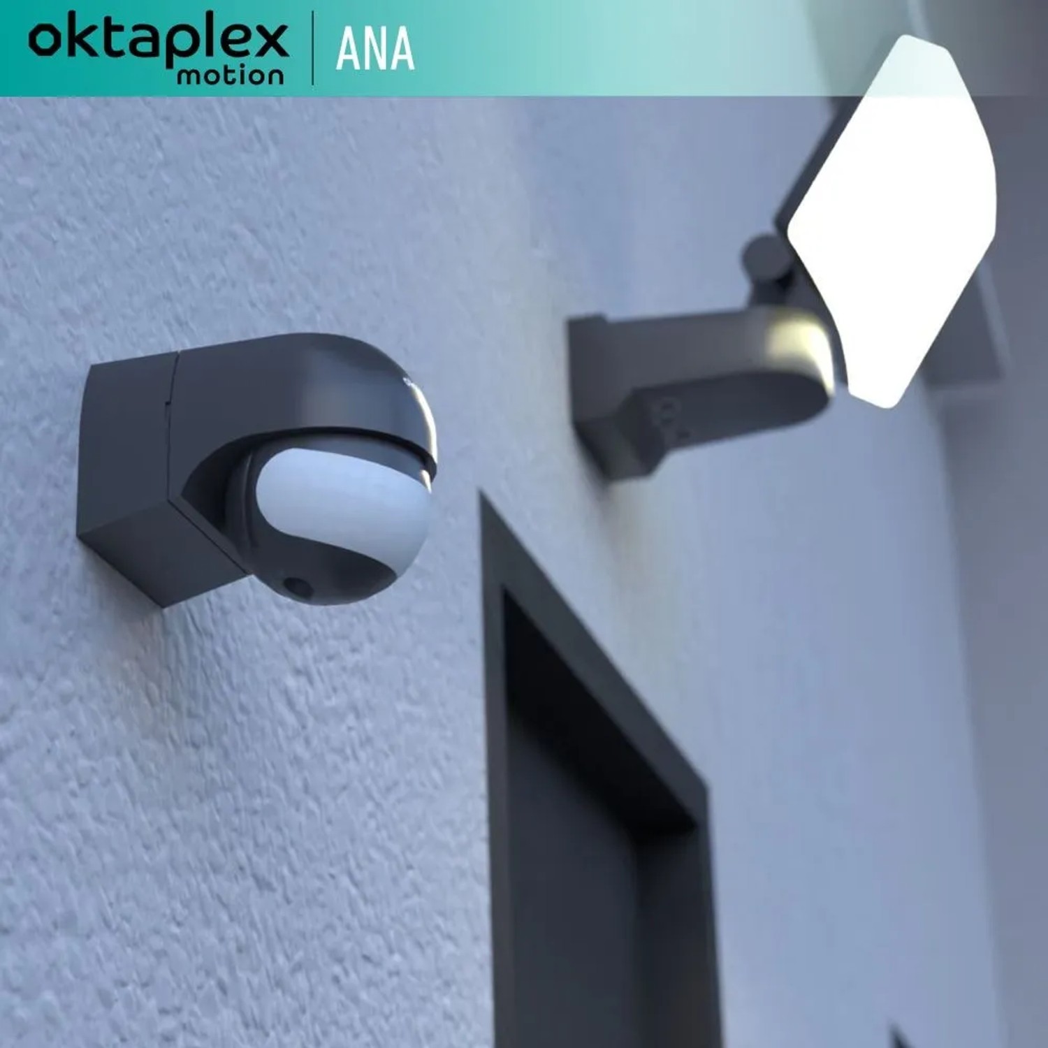 Oktaplex Ana Bewegungsmelder, 180° Erfassung, 12m Reichweite, anthrazit, für Außen.