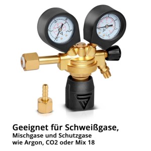 STAHLWERK Druckminderer ST 300 Pro aus Messing mit zwei Manometern und Schlauchtülle für Gasflaschen und Schweißgeräte.