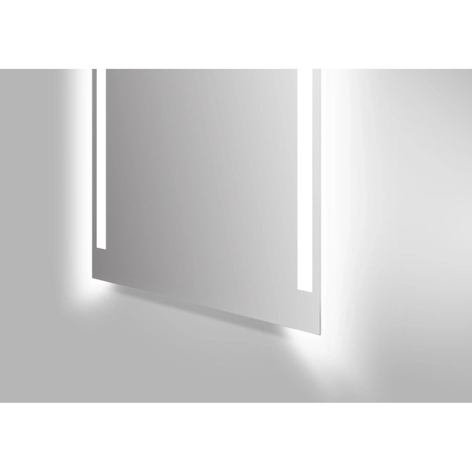 DSK LED-Lichtspiegel Silver Conde Light, 80x60 cm, mit seitlichen Lichtausschnitten für Bad und Gäste-WC.