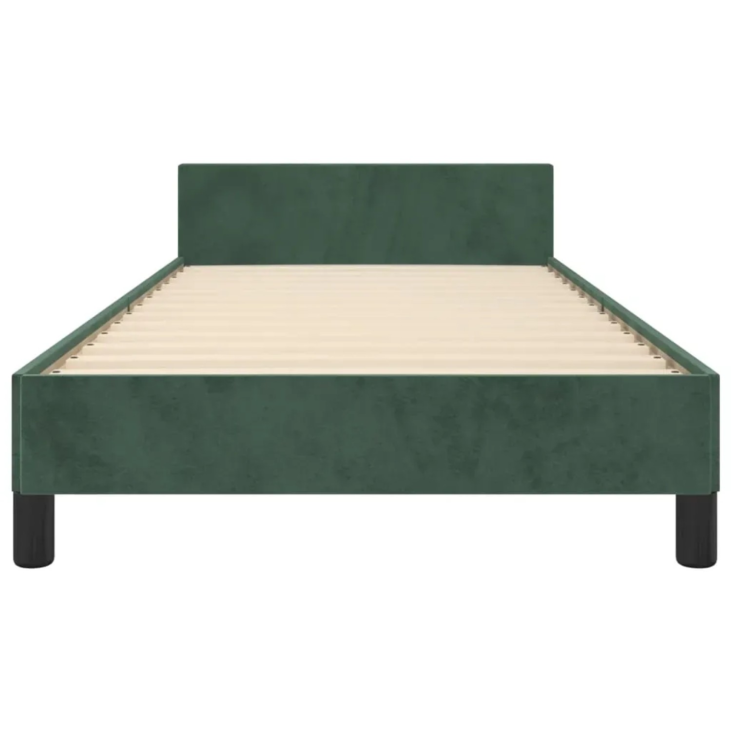 Dunkelgrünes Samt-Bettgestell 90x200 cm mit Kopfteil für Schlafzimmer.