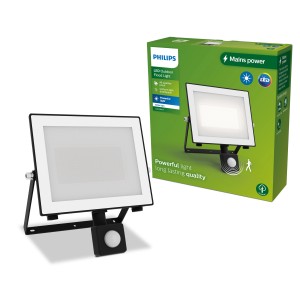 Schwarzer Philips LED-Außenstrahler mit Bewegungssensor, 4500 Lumen, 3000 K.