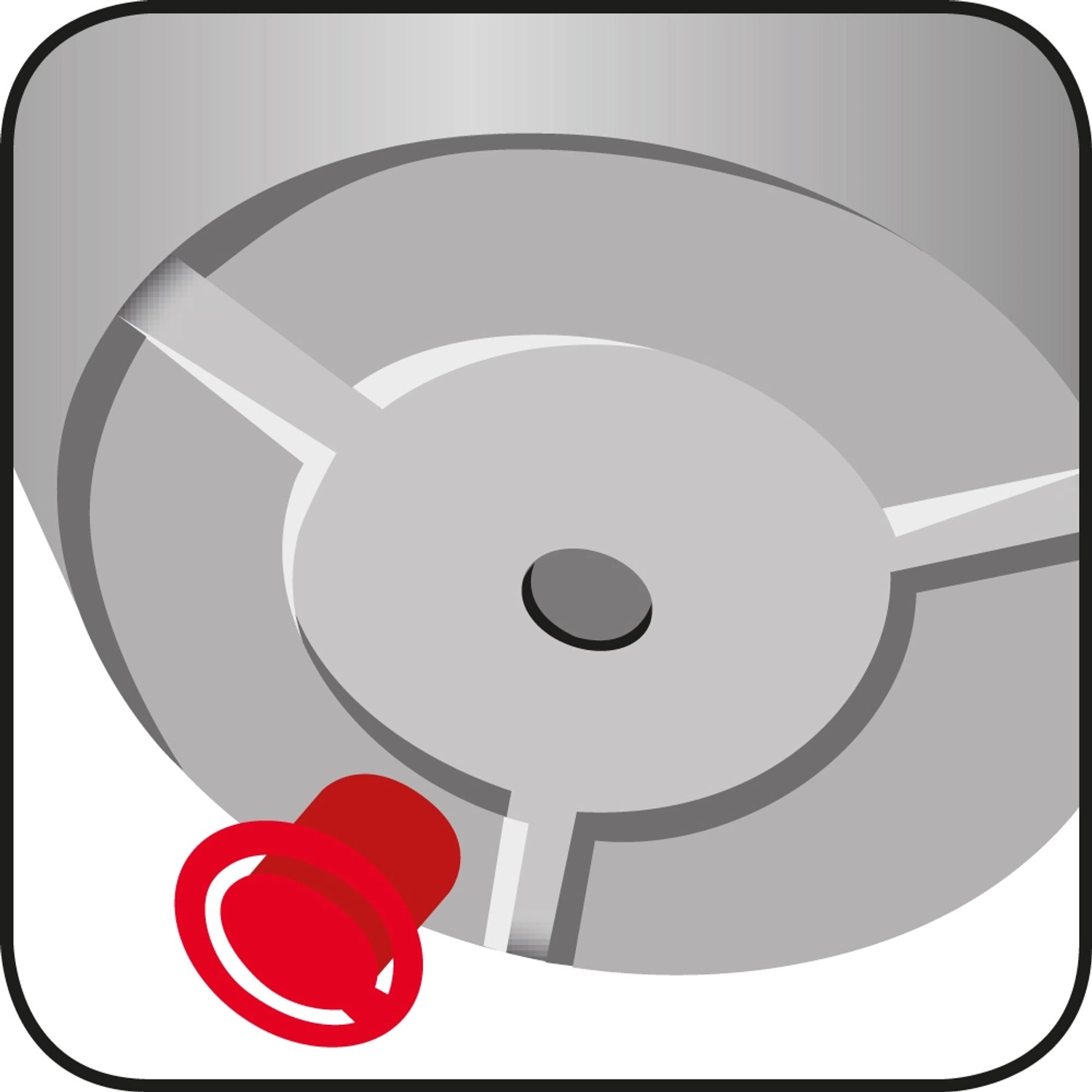 Detailaufnahme: Scheurich C-Cone Pflanzgefäß Stony Grey, Wasserablauf mit rotem Stöpsel.