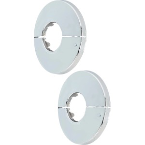 Zwei verchromte LUX Klapprosetten, Ø 18 mm, zur Abdeckung von Rohrdurchführungen.