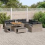 Graues 13-tlg. vidaXL Garten-Sofa-Set aus Poly Rattan mit Tisch und Kissen für Terrasse und Garten.