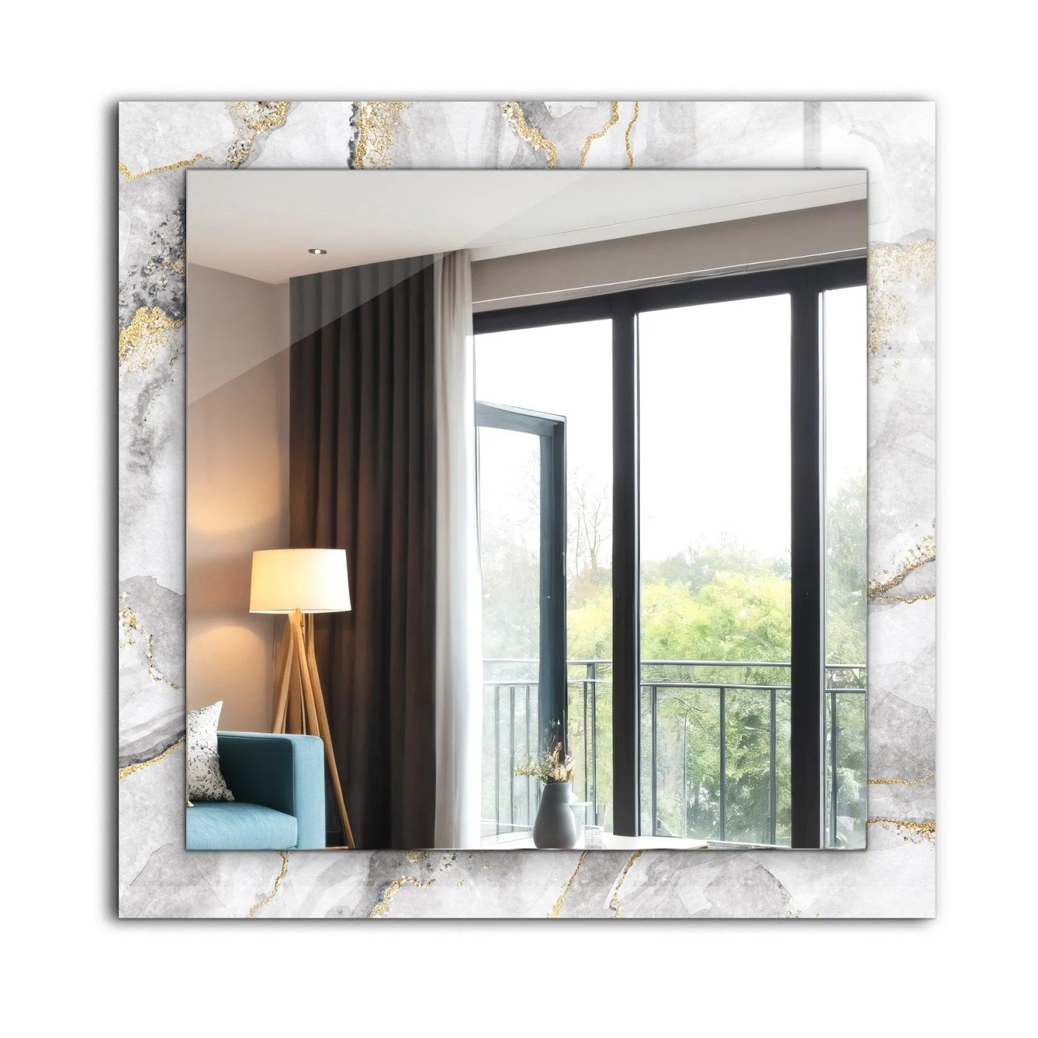 Tulup Spiegel mit Motivdruck Geäderter Marmor 60x60 cm Rechteckig Spiegel Aufdruck Spiegel Ornament Spiegel Ornamente