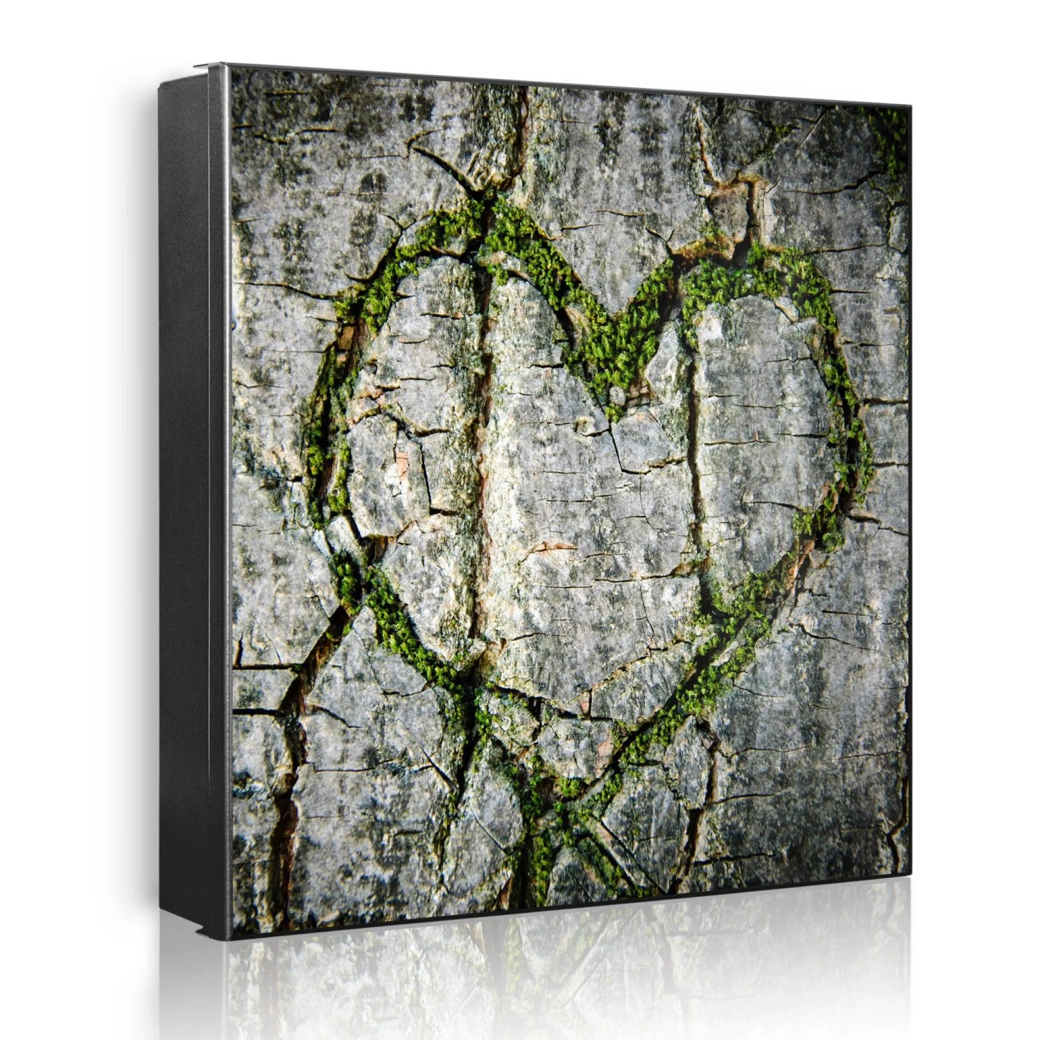 Banjado Großer Schlüsselkasten Metall 30x30cm Schwarz Scharnier Rechts 32 Haken Beschreibbar Magnetisch Motiv Herz Aus Moos