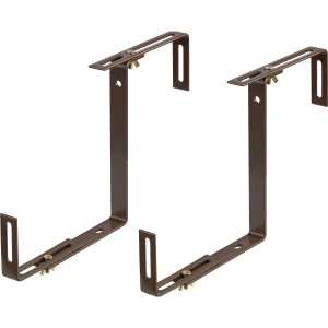 2er Set braune Balkonkastenhalter aus pulverbeschichtetem Stahl, verstellbar für verschiedene Brüstungsbreiten.
