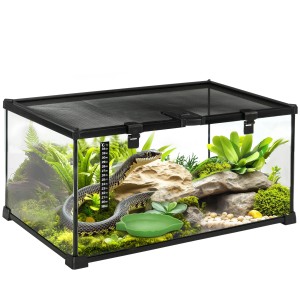 PawHut Terrarium mit Schlange, Thermometer und Dekoration. Ideal für Reptilien.