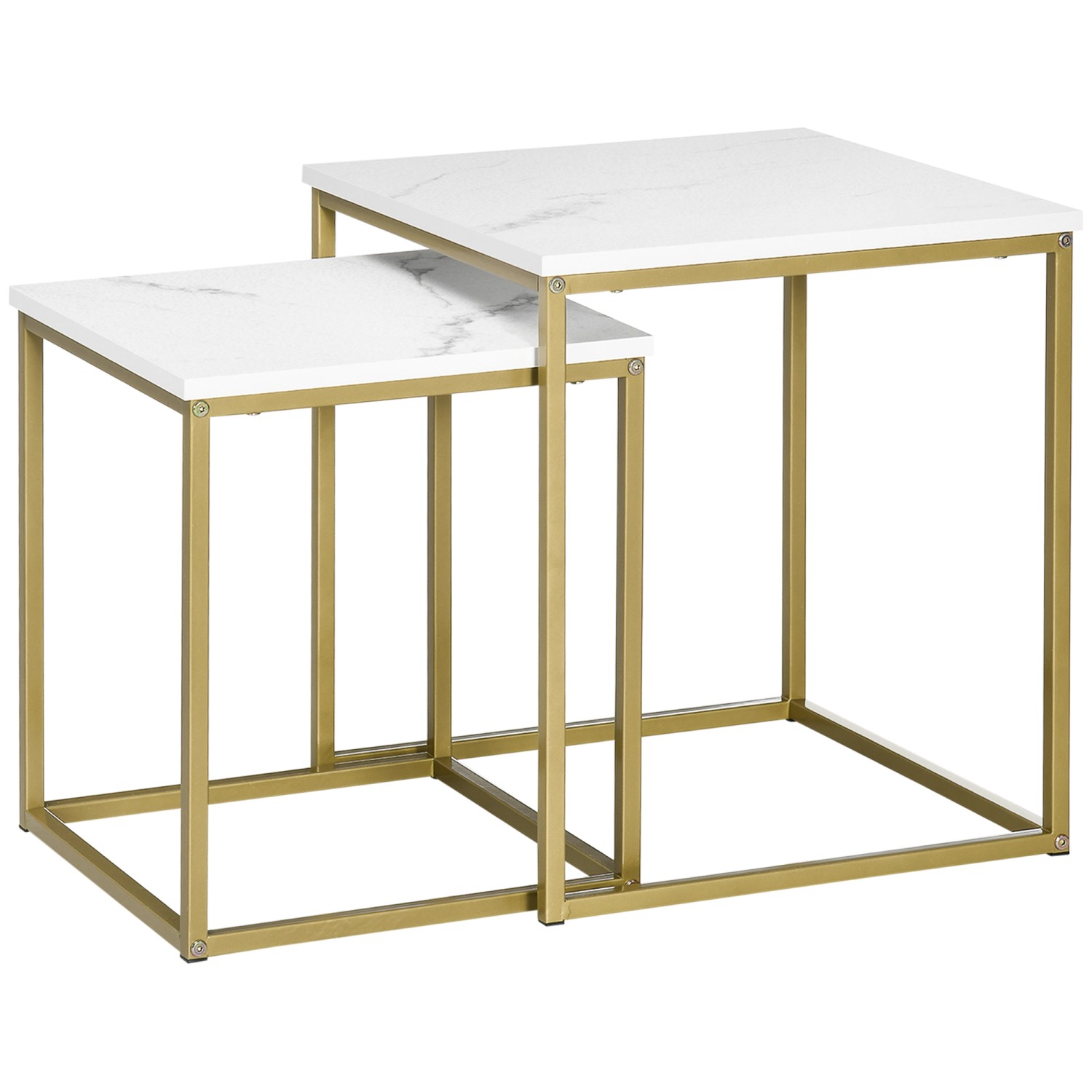 HOMCOM Couchtisch 2er-Set mit Marmoroptik Stahlrahmen Wohnzimmertisch Weiß günstig online kaufen