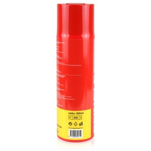 Rotes Höfer Chemie Feuerlöschspray für Haushalt, 500g, mit abgenommenem Deckel.