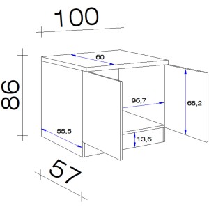 Skizze des Flex-Well Spülenunterschranks Orlando, 100 cm breit, mit Maßangaben.