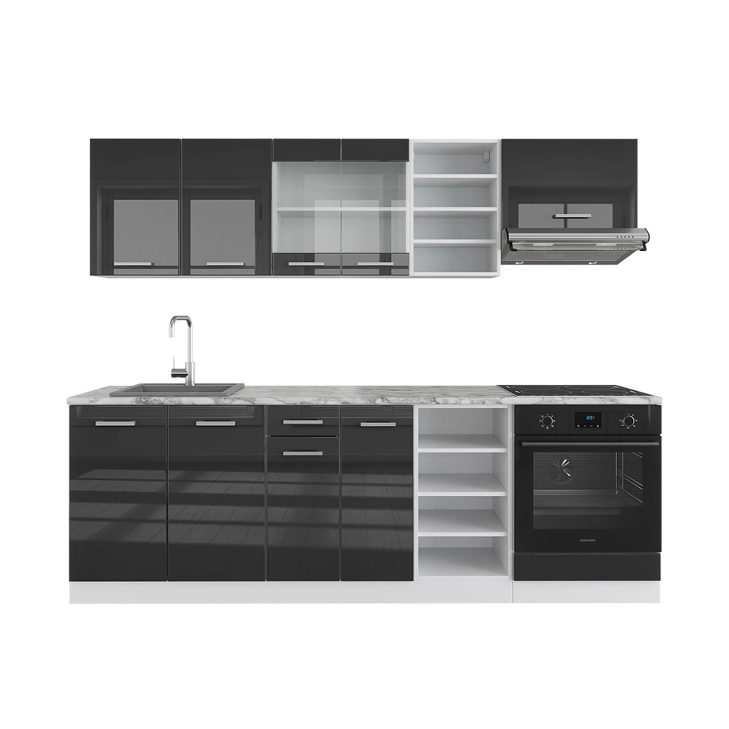 Vicco R-Line Küchenzeile Anthrazit Hochglanz/Weiß 240 cm AP Marmor günstig online kaufen