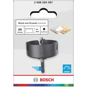 Bosch Lochsäge Wood and Drywall, Ø 68mm, grau. Zum Schneiden von Löchern in Holz und Trockenbauwänden.
