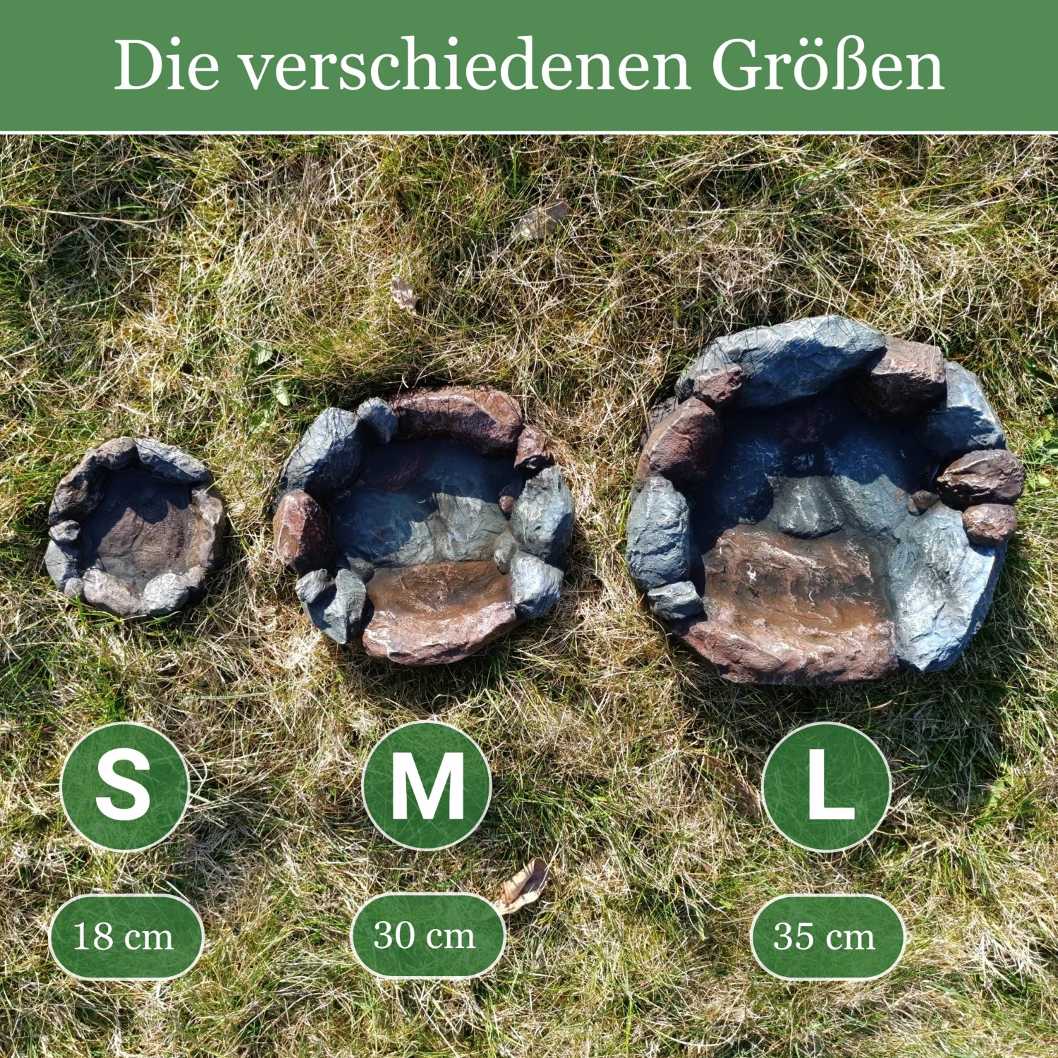 Intergarden Vogelbad Klein: 3 Größen der Vogeltränke in Steinoptik für Garten, Terrasse oder Balkon.