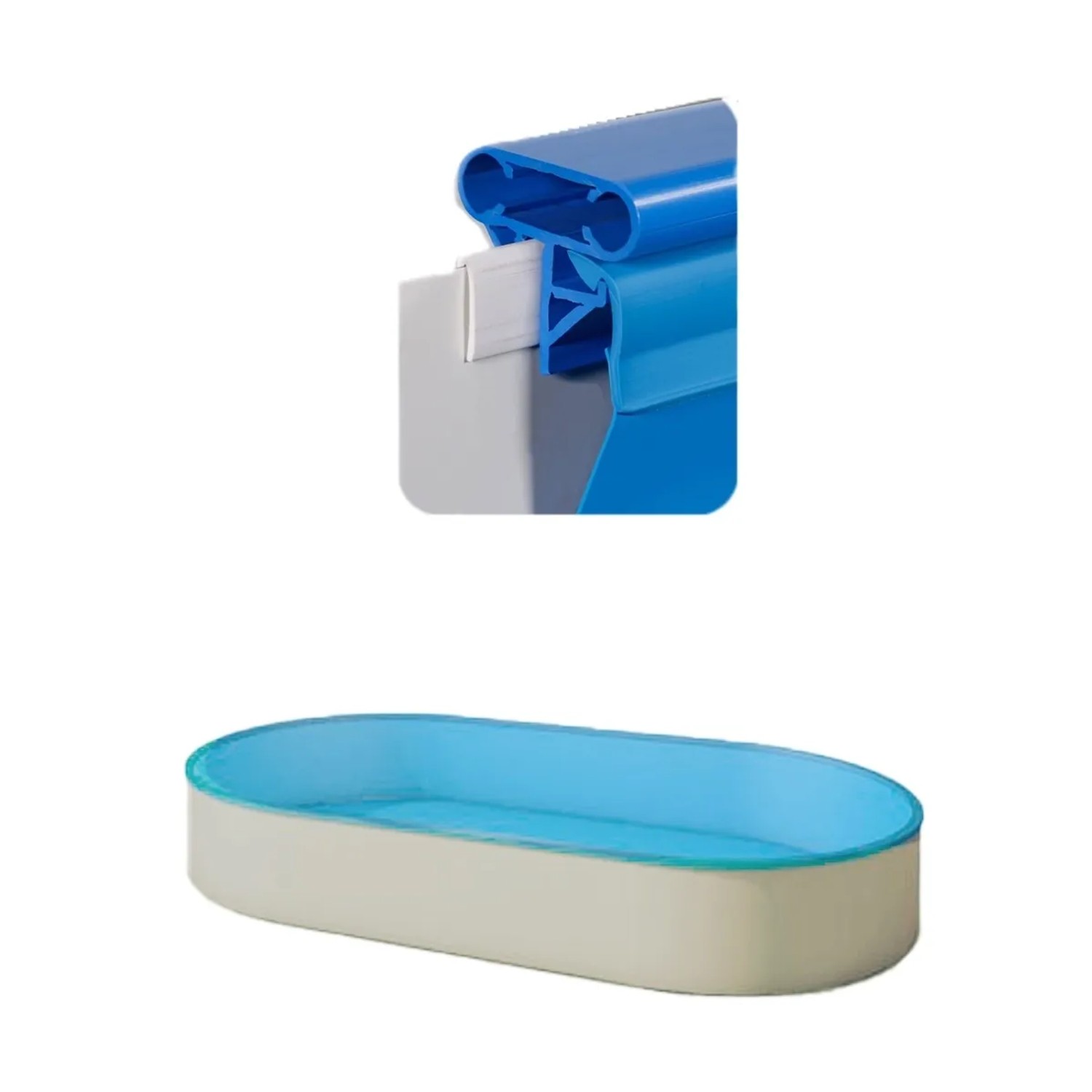 Blaue Evolution Poolfolie Oval 800x400x120cm mit Keilbiese für den Austausch.