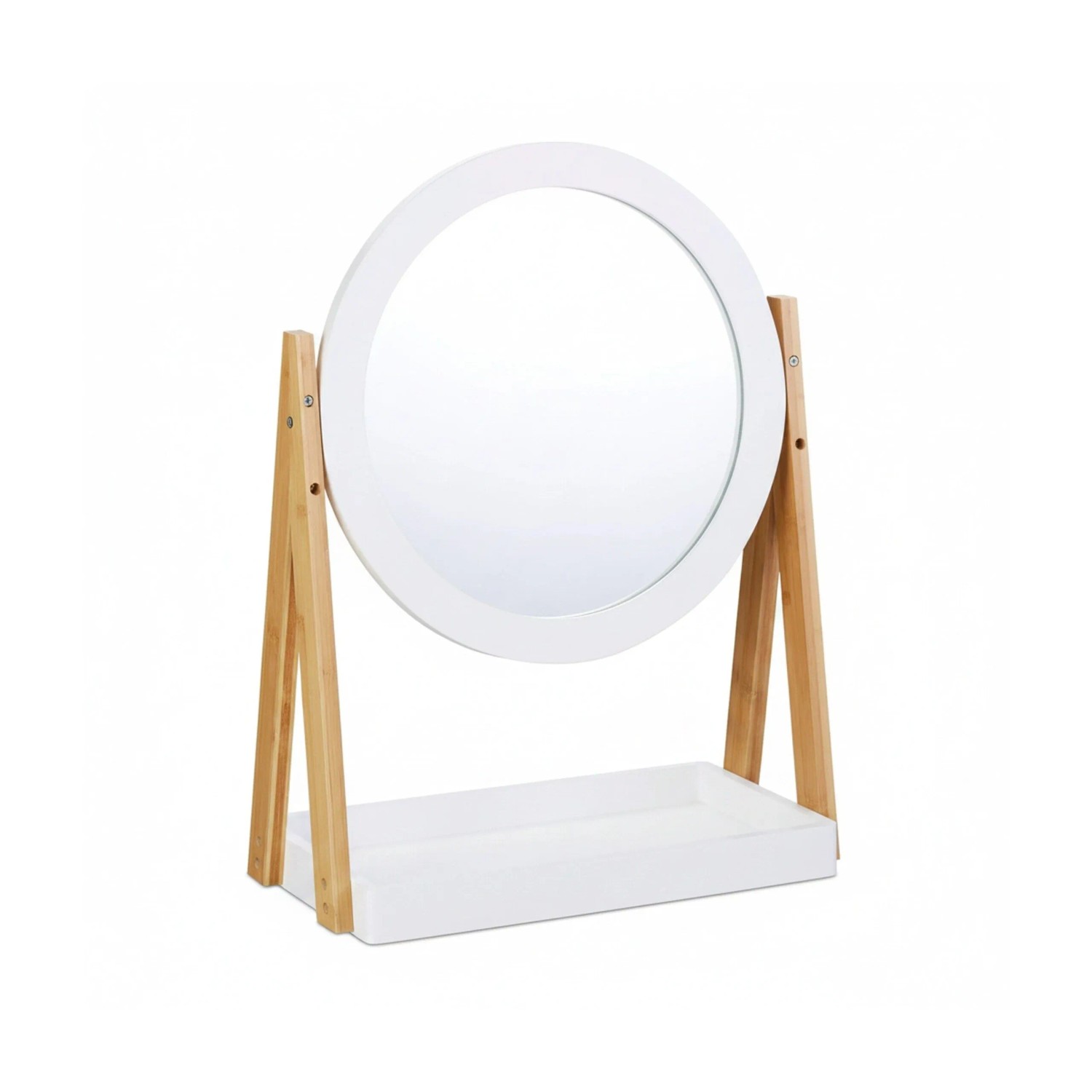 Relaxdays Kosmetikspiegel Bambus MDF Natur Weiß Schwenkbar 57 cm x 43 cm x 22 cm 2,9 kg