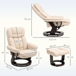 Cremeweißer HOMCOM Relaxsessel mit 360° Drehfunktion, Liegefunktion und passendem Fußhocker aus Kunstleder.