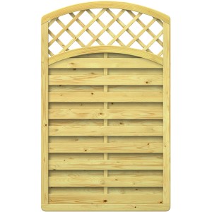 TraumGarten Zaunelement XL Rundbogen mit Gitter, Naturholz, 119x179/193 cm, für Sichtschutz im Garten.