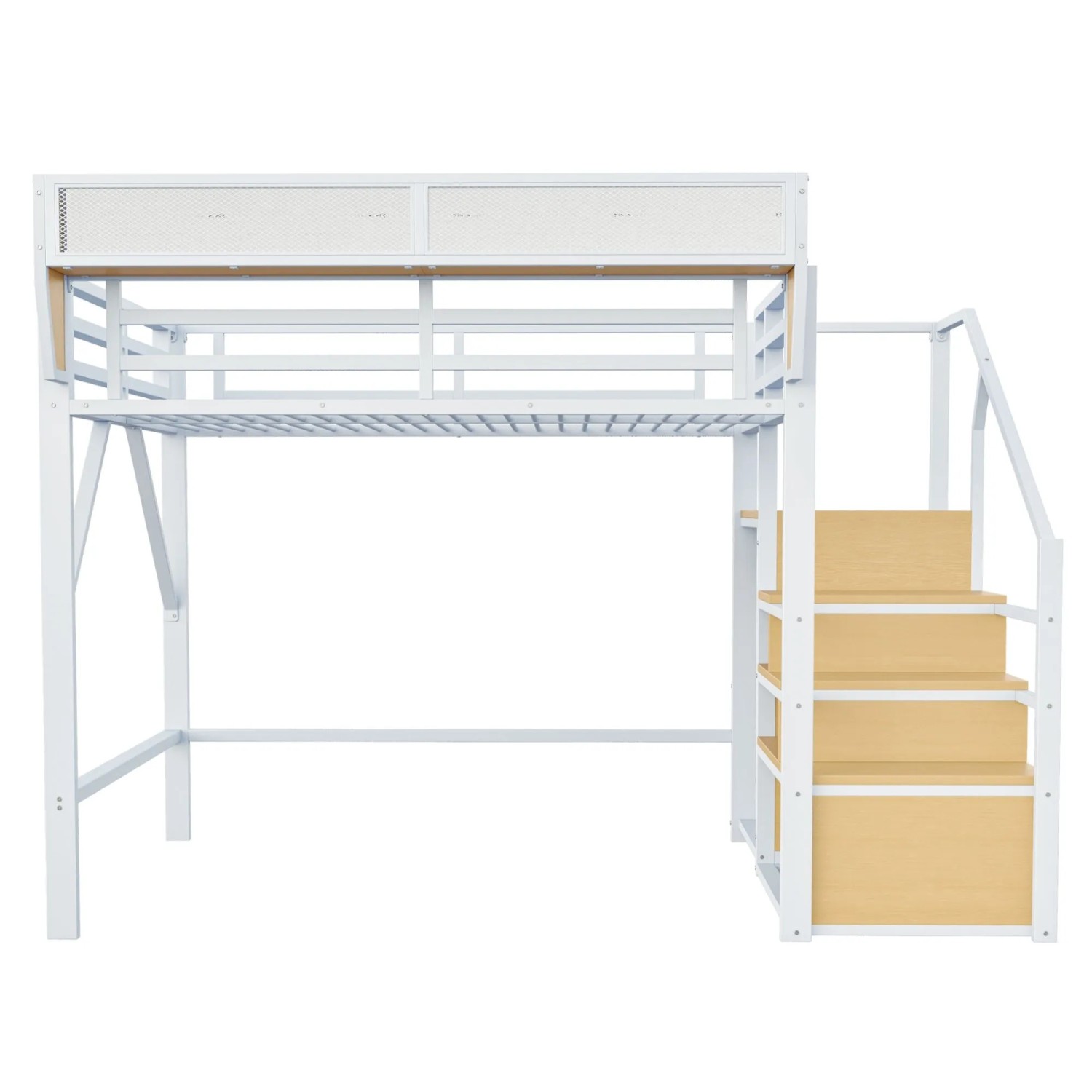 okwish Hochbett 140x200cm mit Sicherheitsleiter und Stauraum Jugendzimmer Weiß ohne Matratze