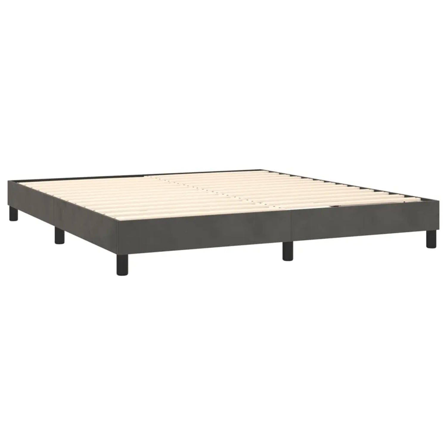 Boxspringbett vidaXL, dunkelgrau, 160x200 cm, Samt-Bettrahmen mit Lattenrost und Füßen.
