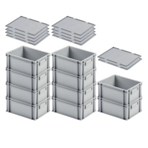 SuperSparSet: 10 graue Eurobehälter (16L) mit Deckel. Ideal als Transportbox und zur Aufbewahrung.