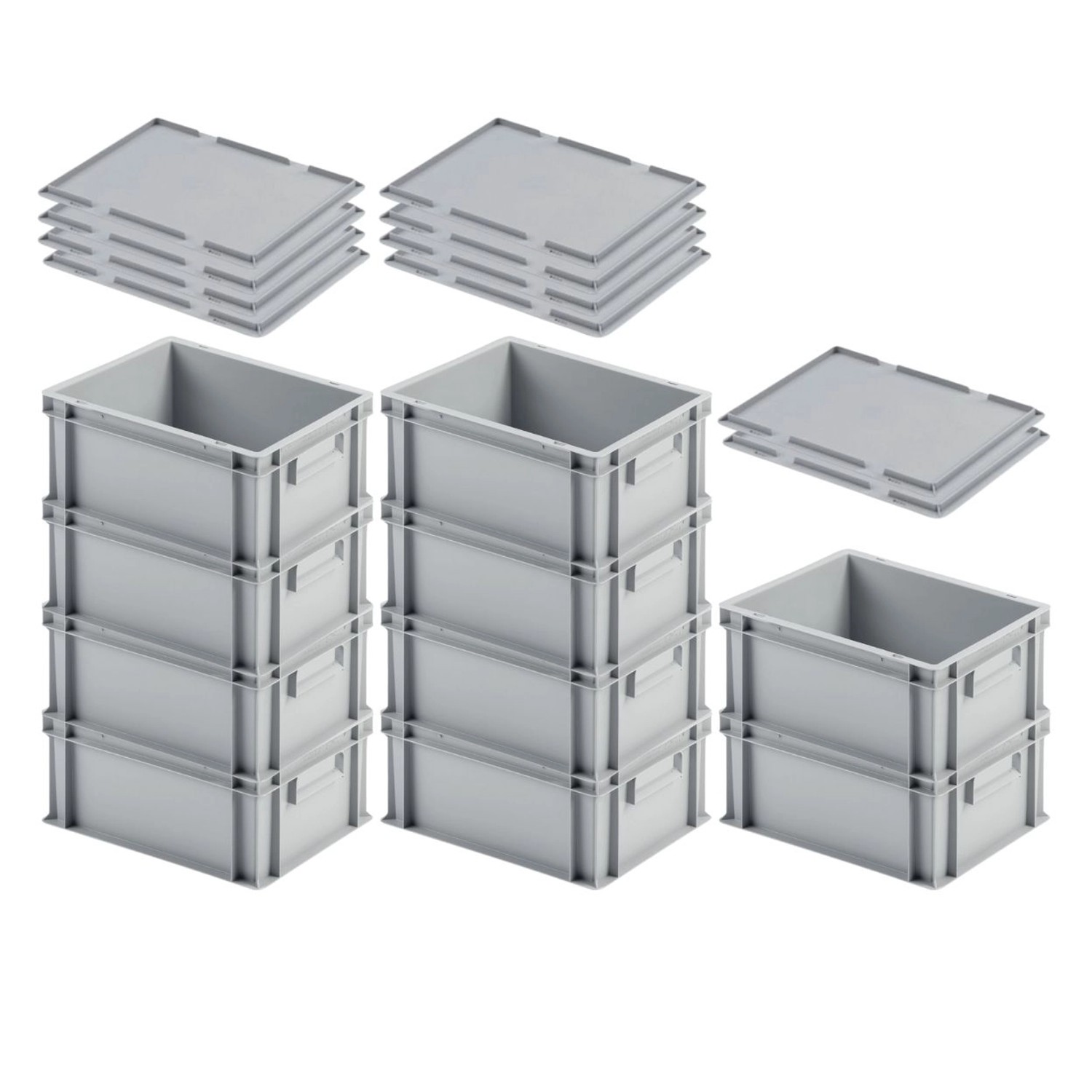 SuperSparSet 10 x Eurobehälter Mit Geschlossenem Griff und Auflagedeckel HxBxT 17,5 x 30 x 40 cm 16 Liter Grau Eurobox T...