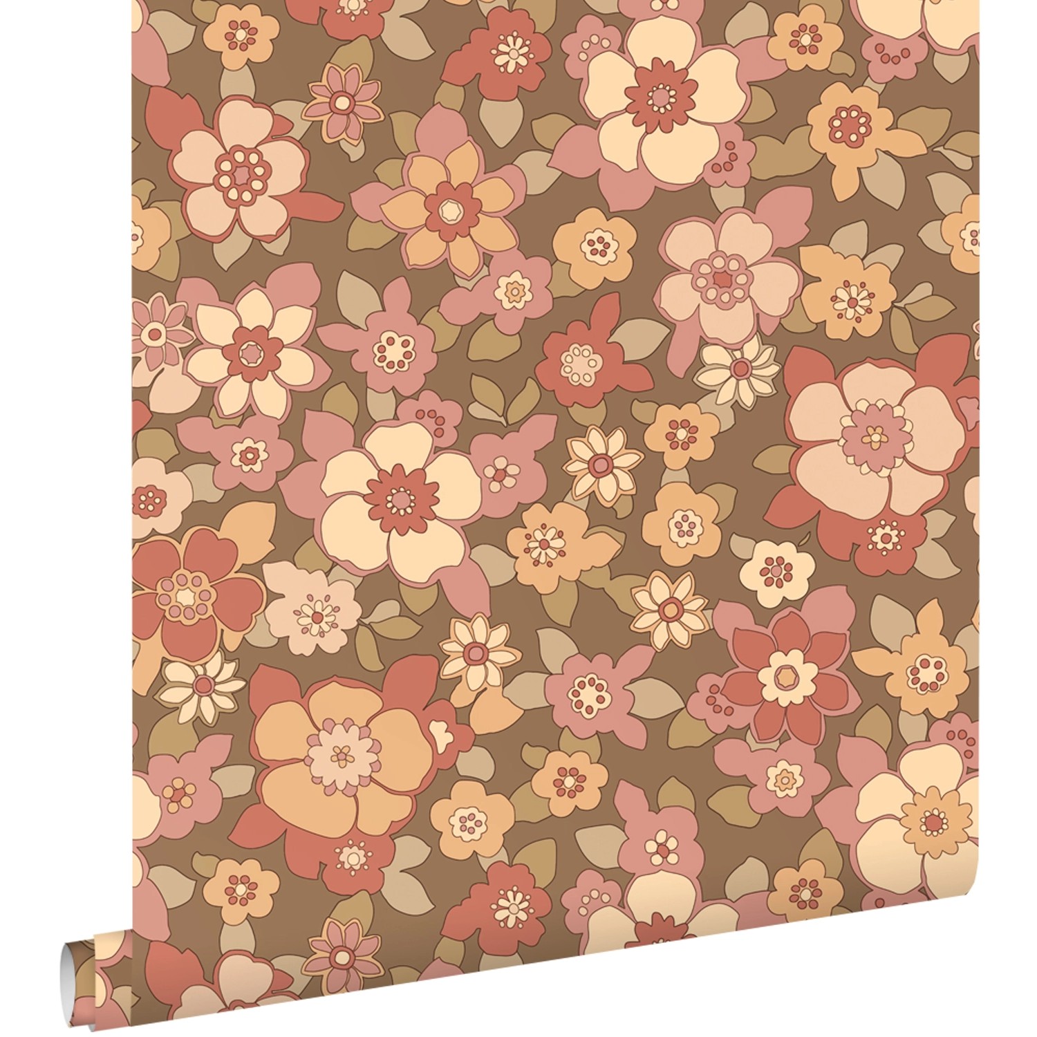 ESTAhome Tapete Retro Blumen Rot und Braun 50 x 900 cm günstig online kaufen