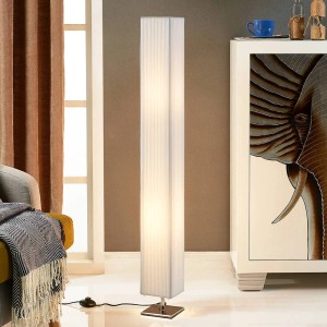Weiße Lindby Janno Design-Stehlampe aus Textil, eckig, 120 cm hoch, leuchtend, mit Fußschalter.
