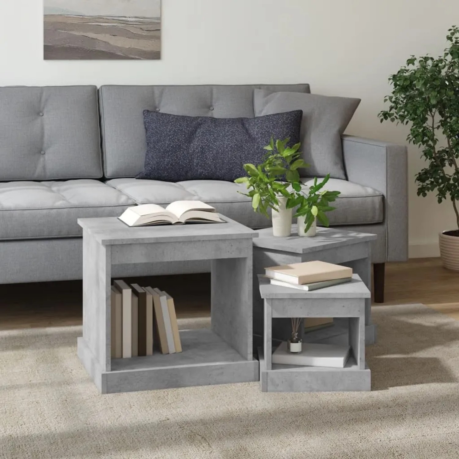 vidaXL Couchtische 3 Stk Betongrau Holzwerkstoff 816492_3