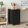 Schwarzer vidaXL Rollschrank aus Kiefernholz mit 4 Schubladen für Büro oder Wohnzimmer.