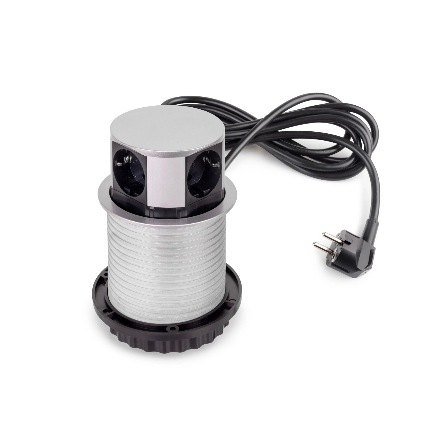 Emuca Vertikal Push Abnehmbare Mehrfachsteckdose Durchmesser 100 mm 3 Schuko-Stecker 1 USB Typ A 1 USB Typ C Stahl und Kunststoff Schwarz