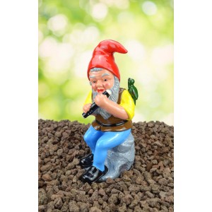 Heissner Gartenzwerg Wendelin, 31 cm, mit Flöte und Vogel, aus Keramik, für die Gartendekoration.