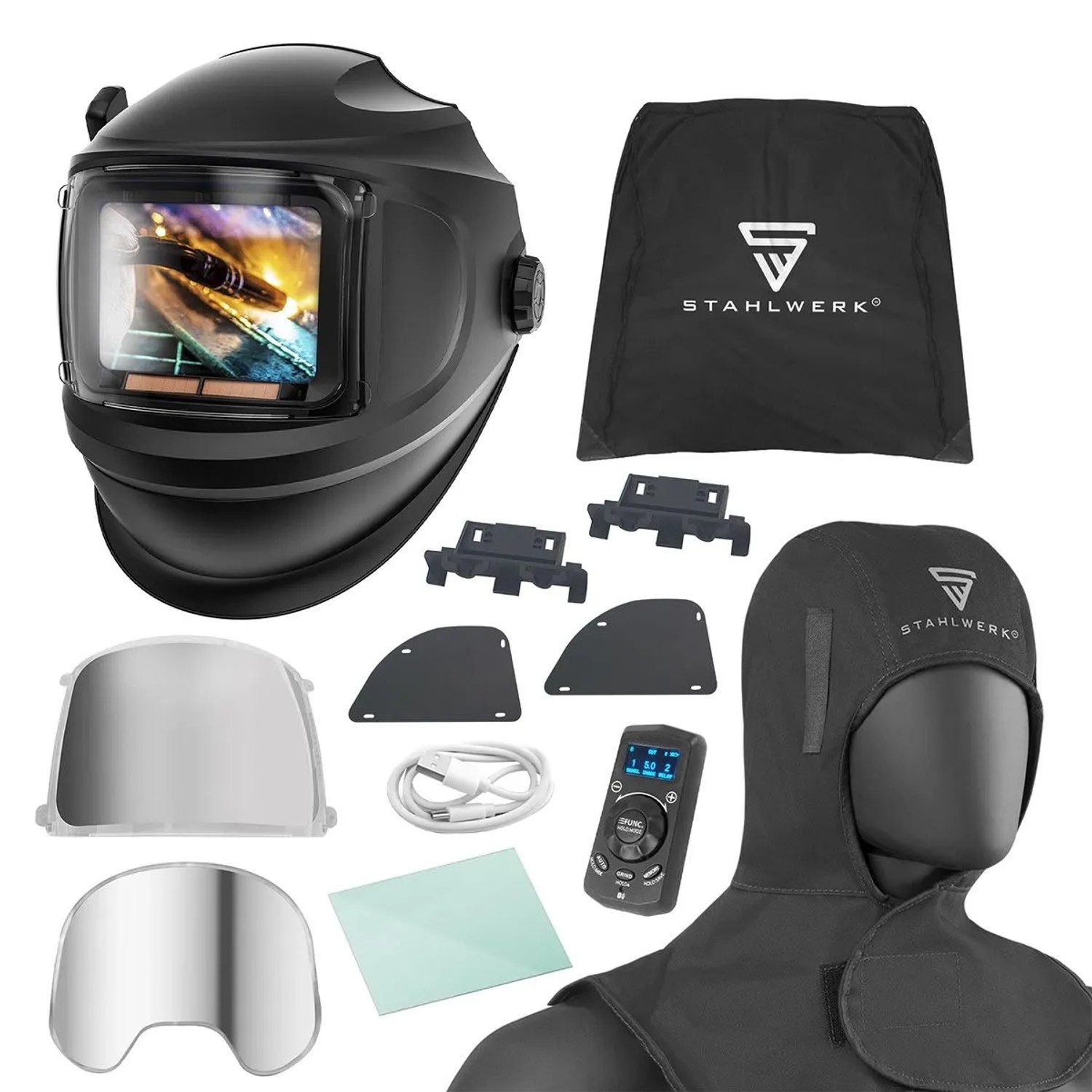 STAHLWERK Automatik Schweißhelm MASTER Set Mit Schweißhaube True Colour