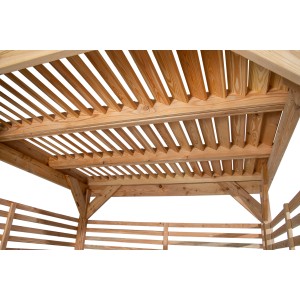 Gaspo Beschattungselement aus Lärche für Pavillon Almsee, Detailansicht der Holzlamellen.
