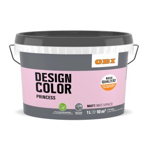 OBI Design Color Princess, 1 Liter, matte, rosa Innenfarbe für Wände.