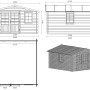 Technische Zeichnung Gartenhaus Altanka 16m², 4x4m, 40mm. Holz-Gartenhaus mit Doppeltür und Fenster.