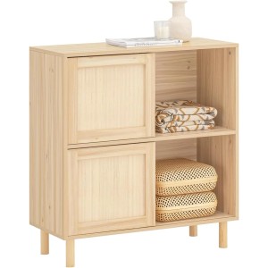 SoBuy Sideboard FSB87-N in Natur mit Schiebetüren und vier Fächern.